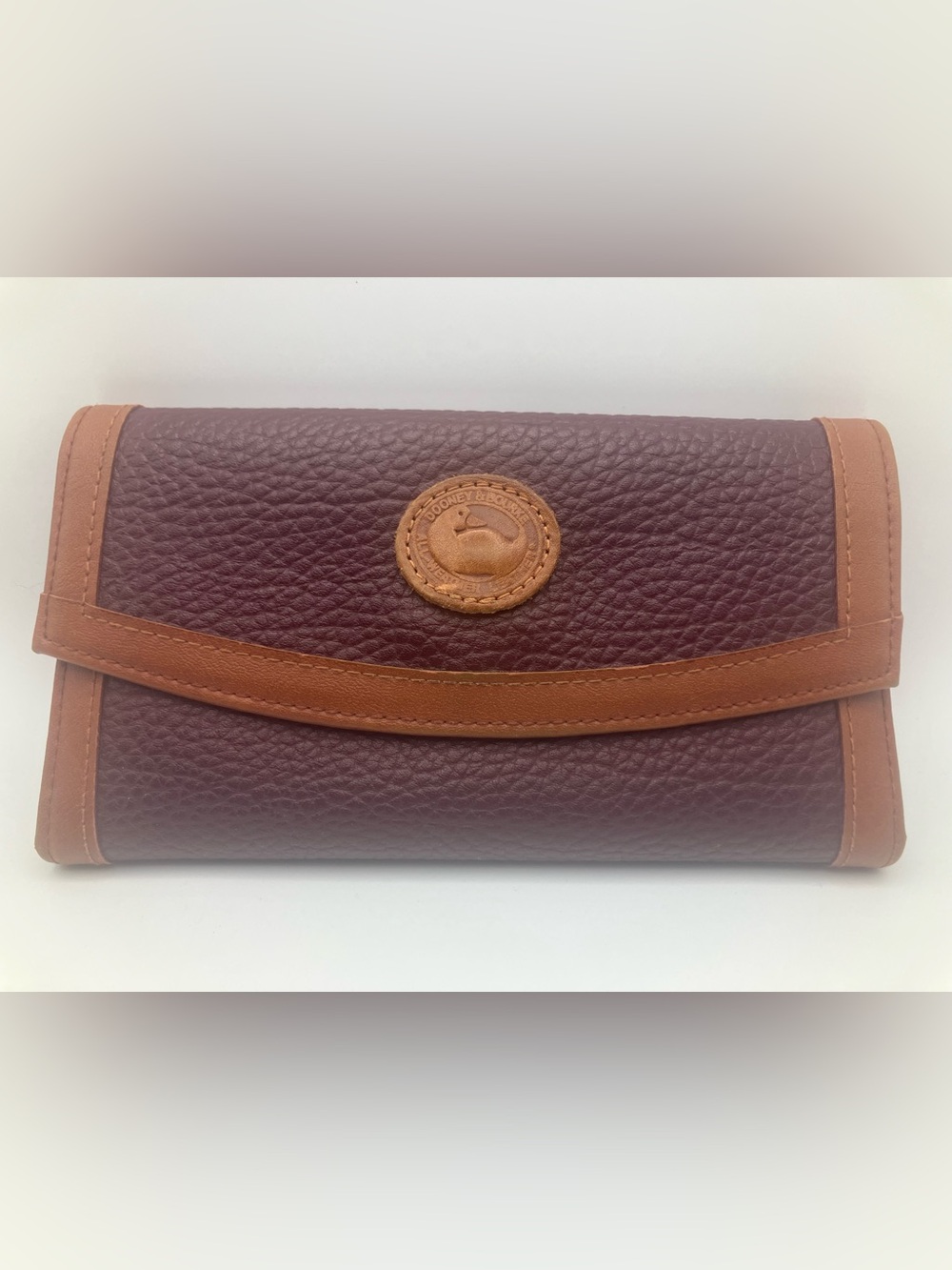 Dooney & Bourke Burgundy Leather Continental Wallet with Tan Trim